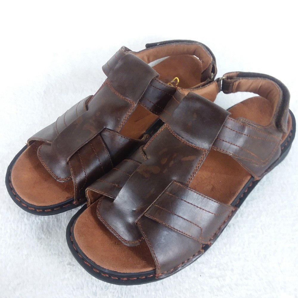 Clarks Brown Leather Fisherman Sandals Men's 12 Hook and Loop‎ NWOT